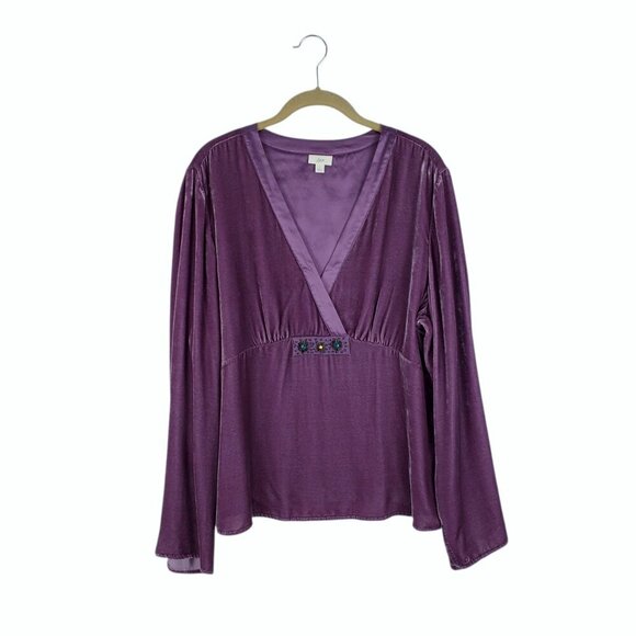 J. Jill Tops - J Jill Purple Velvet Surplice Empire Top L Romantic Renaissance Vintage Blouse
